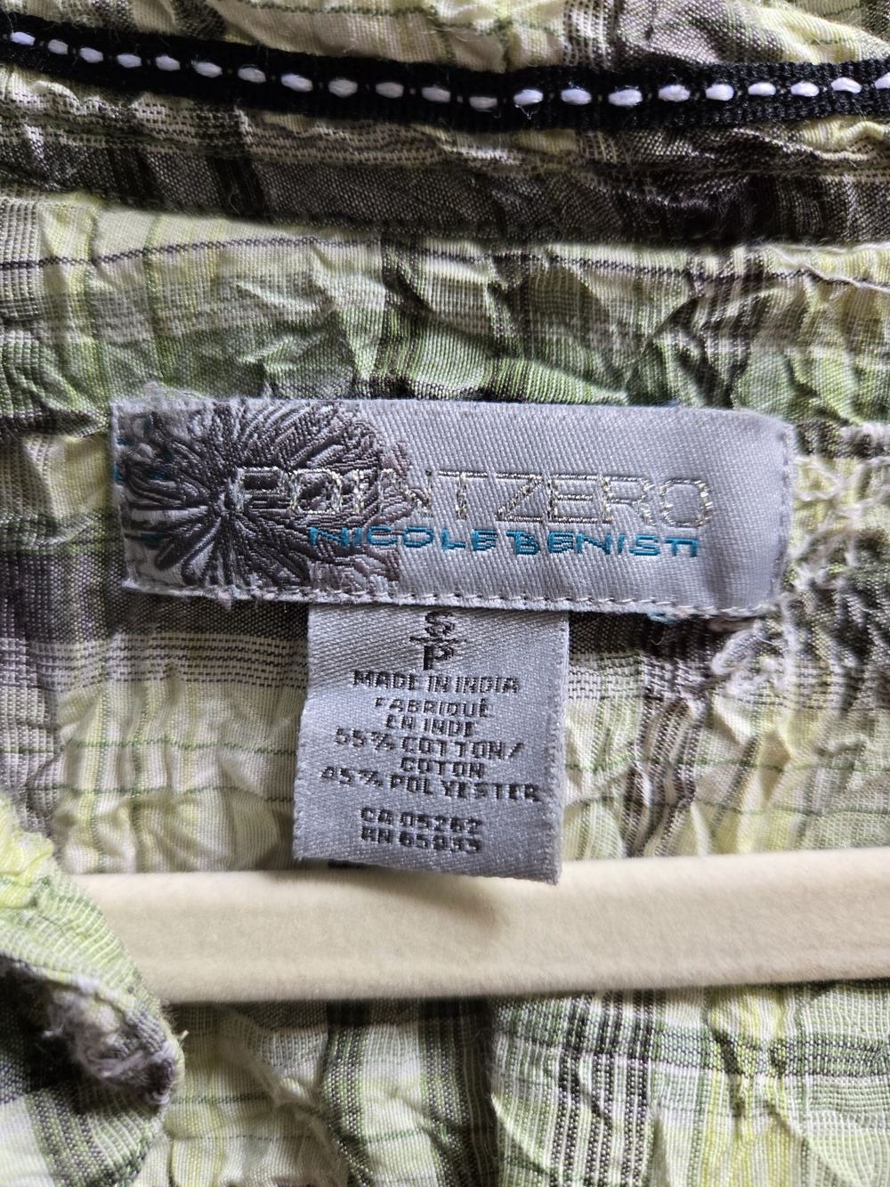 Point Zero by Nicole Benisti Green Plaid Floral Embroidered Shirt — Size S 🌿 - Picture 3 of 3